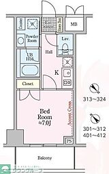 ソライエアイル新河岸 4階1Kの間取り