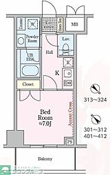 ソライエアイル新河岸 3階1Kの間取り