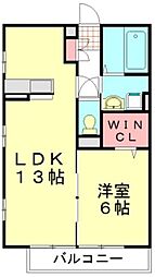 ヴィルヌーブ 1LDKの間取図画像