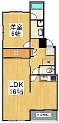 シャトー志木 1LDKの間取図画像