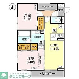 ふじみ野市ふじみ野4丁目アパート 2LDKの間取図画像