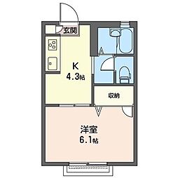 クレセントコート 1Kの間取図画像