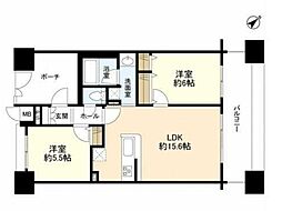 パークフラッツ横濱公園 9階2LDKの間取り