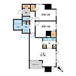 メトロタワー山下町 13階2LDKの間取り