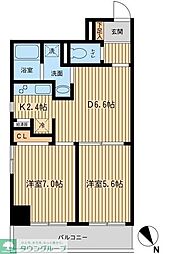 メゾンデュオーラ山下町 2DKの間取図画像