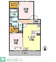 北公園レジデンス 2LDKの間取図画像