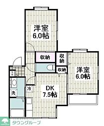 ヒルハイツ金沢 2DKの間取図画像