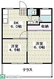 コーポ津久井2 2DKの間取図画像