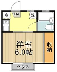 グリーン5小杉 2階1Kの間取り