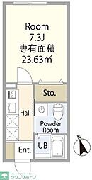 クレスト東村山 3階1Kの間取り