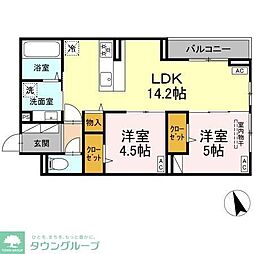 D-PRECIOUS武蔵野 3階2LDKの間取り