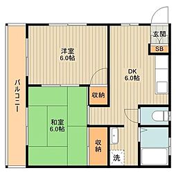 たかすぎアパート 1階2DKの間取り