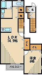 クレセリア東村山 2階1LDKの間取り