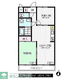 ドミシール吉祥寺 3階2LDKの間取り