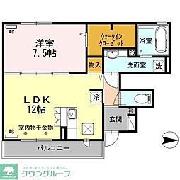 グラシア 1階1LDKの間取り