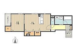 ヴィラローリーIII 1階1LDKの間取り