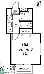 カーサ・デ・ティア 1階1Kの間取り