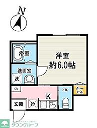 ノガワテラス 2階1Kの間取り