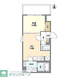 ウェルスクエア中野坂上 1DKの間取図画像