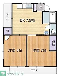 ヴィラプルニエ 2DKの間取図画像