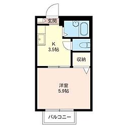 メゾンベル美園 1Kの間取図画像