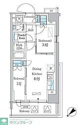 京急本線 立会川駅 徒歩5分の賃貸マンション 3階2DKの間取り