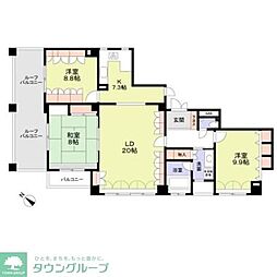 東急多摩川線 沼部駅 徒歩1分の賃貸マンション 4階3LDKの間取り