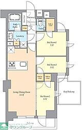 京王線 幡ヶ谷駅 徒歩2分の賃貸マンション 5階3LDKの間取り