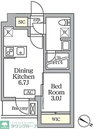 東急田園都市線 三軒茶屋駅 徒歩9分の賃貸マンション 2階1DKの間取り