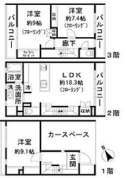 東急田園都市線 駒沢大学駅 徒歩8分の賃貸マンション 1階3LDKの間取り