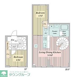 JR山手線 目黒駅 徒歩10分の賃貸マンション 1階2LDKの間取り