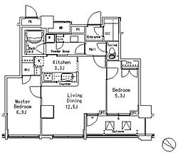 JR山手線 目黒駅 徒歩7分の賃貸マンション 18階2LDKの間取り