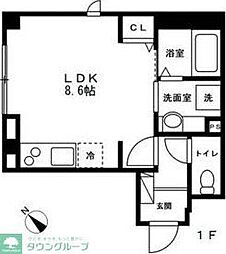 東京メトロ丸ノ内線 茗荷谷駅 徒歩8分の賃貸マンション 1階ワンルームの間取り