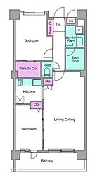 東急東横線 祐天寺駅 徒歩6分の賃貸マンション 6階2LDKの間取り