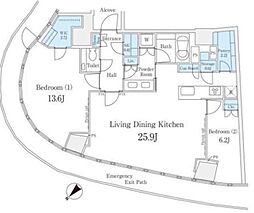 東京メトロ銀座線 青山一丁目駅 徒歩3分の賃貸マンション 15階2LDKの間取り