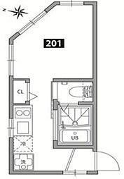 京王線 桜上水駅 徒歩9分の賃貸アパート 2階ワンルームの間取り