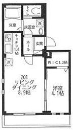 JR総武線 東中野駅 徒歩10分の賃貸マンション 2階1LDKの間取り