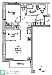 都営三田線 白金台駅 徒歩8分の賃貸マンション 4階2LDKの間取り
