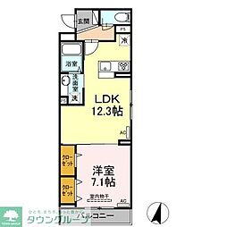 西武池袋線 富士見台駅 徒歩6分の賃貸アパート 2階1LDKの間取り