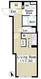 JR山手線 恵比寿駅 徒歩13分の賃貸マンション 4階1Kの間取り