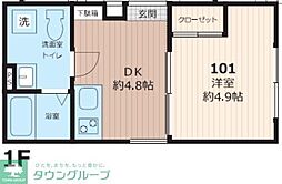 都営浅草線 五反田駅 徒歩5分の賃貸マンション 3階1DKの間取り