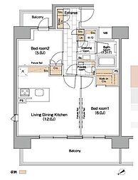 パークハビオ目黒リバーサイド 2LDKの間取図画像