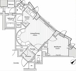 カスタリア目黒かむろ坂 1LDKの間取図画像