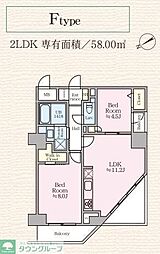 世田谷区玉川台2丁目マンション 2LDKの間取図画像