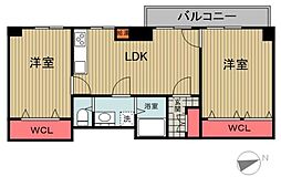 玉川台スカイマンション 2LDKの間取図画像