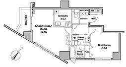 レジディアタワー中目黒 1LDKの間取図画像