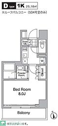 レジディア目黒4 1Kの間取図画像