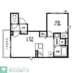 WhiteBase駒場 1LDKの間取図画像