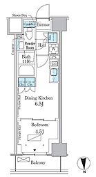 パークアクシス新宿百人町 6階1DKの間取り