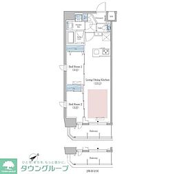 アーバネックス早稲田 8階2LDKの間取り